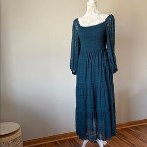 Max Studio Deep Teal Smocked Dress